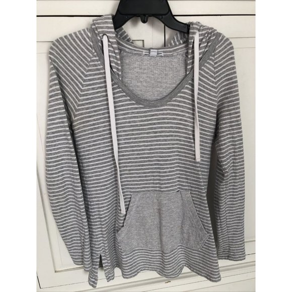 James Perse Size 3 Grey White Stripe Hoodie - Picture 1 of 7